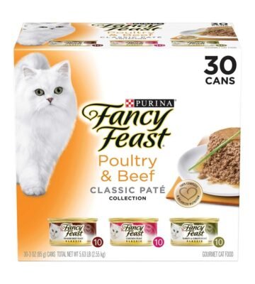 Purina Fancy Feast Grain Free Pate Wet Cat Food Variety Pack. Poultry & Beef Collection ?C 3 oz. Cans. 30 Count (Pack of 1)