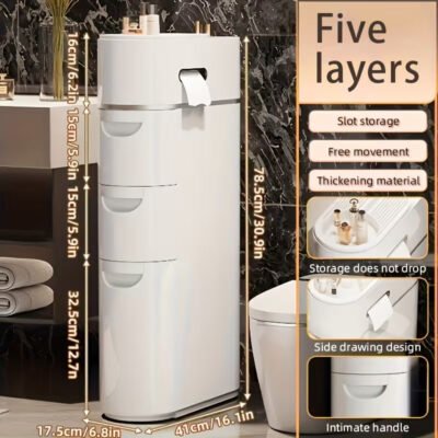 3/4/5-Tier White Narrow Gap Pull-Out Cabinet, Multi-Purpose Storage for Bathrooms, Kitchens, Living Rooms, Space-Saving Home Organizer, Storage Drawer Units Sourced from